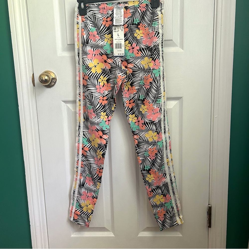 Adidas Tropical Print Leggings Vibrant Athletic Wear Girl Large NWT